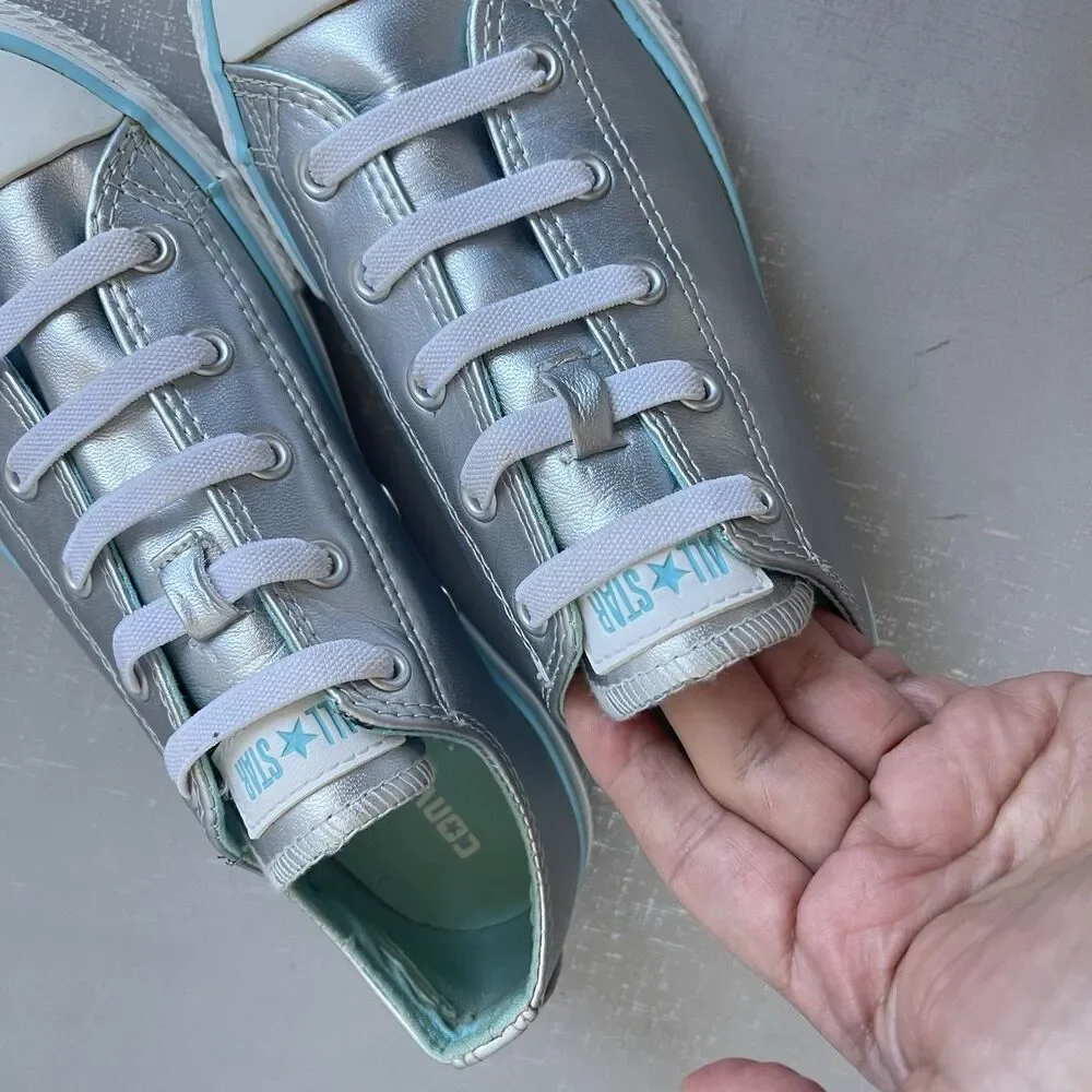 Converse All Star  Junior Youth 3 Chuck Taylor Low Top Sneakers Silver Metallic‎